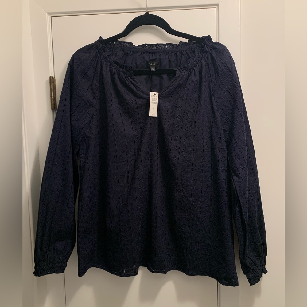 Talbots long sleeve embroidered floral blouse